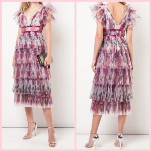 Marchesa Notte Flutter Sleeve Cocktail Dress